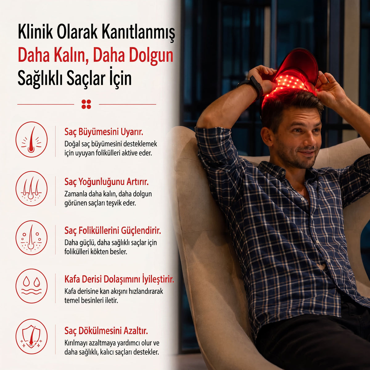 Kineros™ Saç Bakım LED Şapkası — Kırmızı Işık Saç Derisi Cihazı